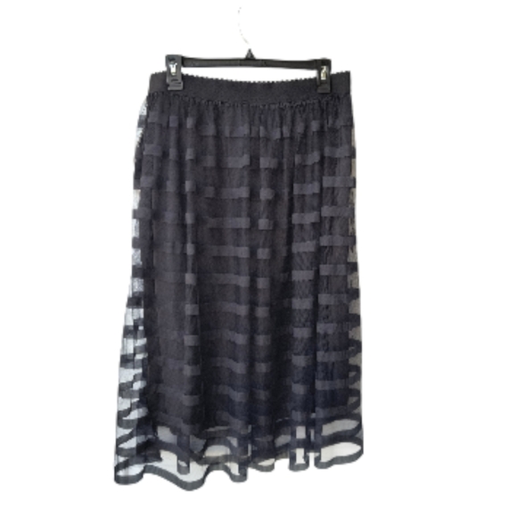 Metro Wear Black Sheer Striped Whimsigoth Witchy Midi Striped Skirt PXL NWT - Picture 2 of 9